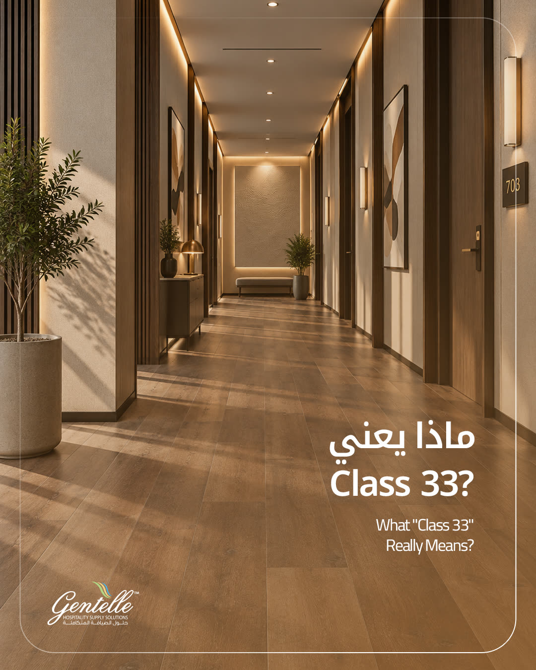 Gentelle LinkedIn post explaining flooring wear-class ratings, "What Class 33 Really Means?"